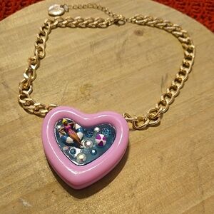 Gold Chain Necklace with Pink Heart Pendant